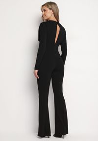 Born2be - Czarny Koktajlowy Kombinezon Ozdobiony Wycięciem na Plecach Sewiel. Kolor: czarny. Długość rękawa: długi rękaw. Długość: długie. Wzór: aplikacja. Styl: wizytowy #6