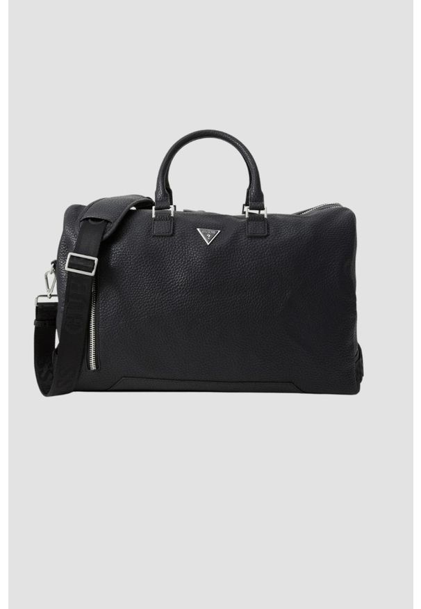 Guess - GUESS Czarna męska podróżna torba Torino Duffle. Kolor: czarny. Materiał: skóra ekologiczna