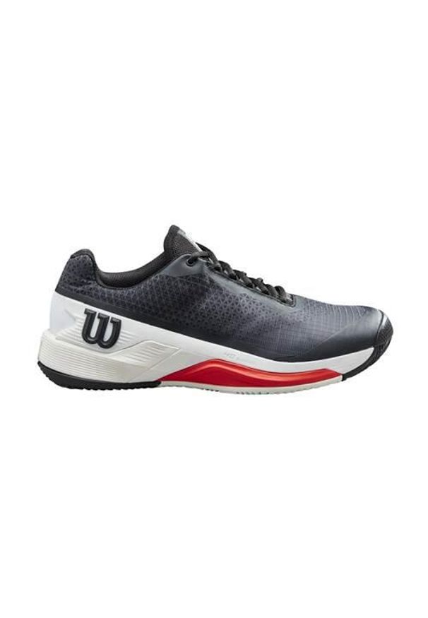 Buty do tenisa męskie Wilson Rush Pro 4.0. Kolor: czarny. Materiał: materiał, syntetyk. Szerokość cholewki: normalna. Sport: tenis
