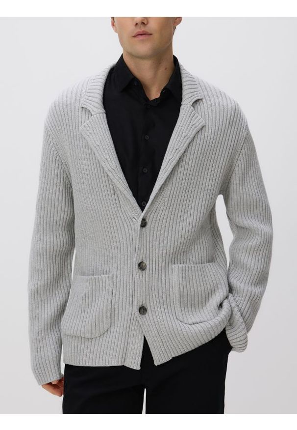Reserved - Kardigan z domieszką wełny - jasnoszary. Kolor: szary. Materiał: wełna