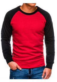 Ombre Clothing - Bluza męska bez kaptura - czerwona B980 - L. Okazja: na co dzień. Typ kołnierza: bez kaptura. Kolor: czerwony. Materiał: materiał, bawełna, poliester. Styl: casual, klasyczny #3