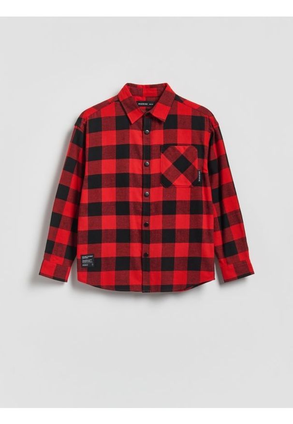 Reserved - Bawełniana koszula w kratę - czerwony. Kolor: czerwony. Materiał: bawełna
