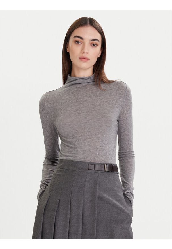 Calvin Klein Sweter LV044D239G Szary Slim Fit. Kolor: szary. Materiał: wełna, lyocell