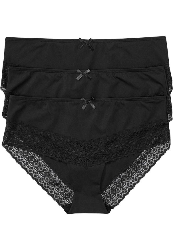 bonprix - Figi panty z mikrofibry (3 pary). Kolor: czarny. Materiał: mikrofibra