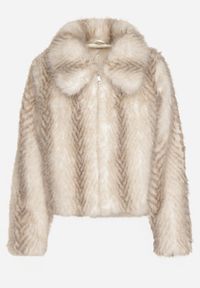 Born2be - Jasnobeżowa Kurtka Futerko o Prostym Kroju z Zapięciem na Suwak Tusiviela. Okazja: na co dzień. Typ kołnierza: golf. Kolor: beżowy. Materiał: futro. Styl: casual, elegancki #3