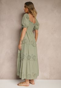 Renee - Zielona Sukienka z Bawełny Ozdobiona Haftem Iffirina. Okazja: na co dzień. Kolor: zielony. Materiał: bawełna. Wzór: aplikacja, haft. Styl: casual #5