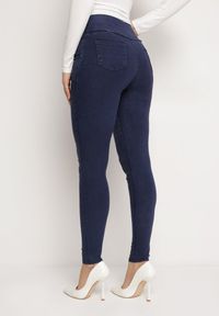 Born2be - Granatowe Spodnie Jeansowe z Wysoką Talią Paper Bag z Guzikami Prilia. Kolor: niebieski. Materiał: jeans #7