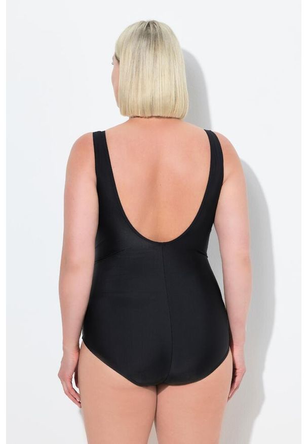 ULLA POPKEN - Damski Strój kąpielowy liście drapowany miękkie miseczki z recyklingu. Kolekcja: plus size. Kolor: czarny. Materiał: elastan, poliamid, materiał