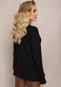 Renee - Czarny Sweter Klasyczny z Miękkiej Dzianiny Afonna. Kolor: czarny. Materiał: dzianina. Długość rękawa: długi rękaw. Długość: długie. Styl: klasyczny