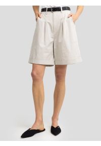 Big-Star - Szorty damskie luźne z dodatkiem lnu beżowe Maryliani 800. Okazja: na co dzień. Stan: podwyższony. Kolor: beżowy. Materiał: len. Sezon: lato. Styl: casual, klasyczny, elegancki #1