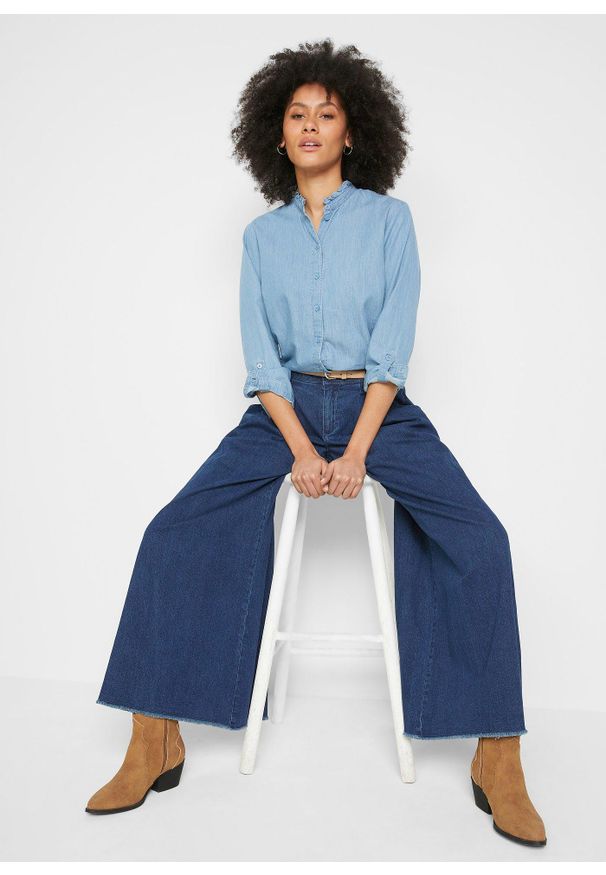 bonprix - Spódnico-spodnie dżinsowe, wide leg. Kolor: niebieski