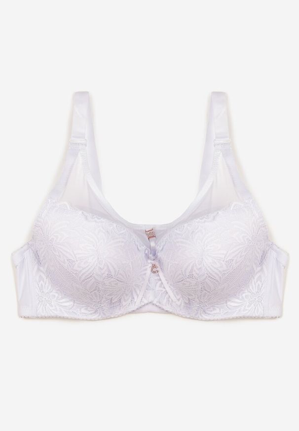 Renee - Biały Koronkowy Biustonosz Full Cup Ozdobiony Cyrkoniami Helleboria. Kolor: biały. Materiał: koronka. Wzór: aplikacja