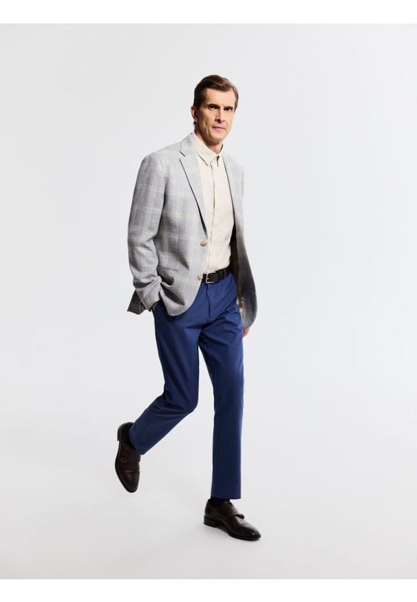 Reserved - Marynarka slim fit z wiskozą - jasnoszary. Kolor: szary. Materiał: wiskoza