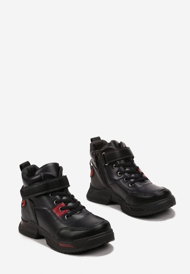 Born2be - Czarne Sportowe Botki z Ekoskóry z Kolorowymi Wstawkami i Sznurowaniem Dravena. Zapięcie: rzepy. Kolor: czarny. Wzór: kolorowy. Styl: sportowy