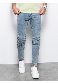 Ombre Clothing - Spodnie męskie jeansowe SKINNY FIT - jasnoniebieskie V2 P1062 - XXL. Kolor: niebieski. Materiał: jeans
