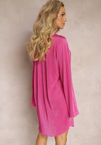 Renee - Fuksjowa Koszulowa Sukienka Mini Udekorowana Plisowaniem Culven. Kolor: różowy. Materiał: tkanina. Typ sukienki: koszulowe. Długość: mini #3