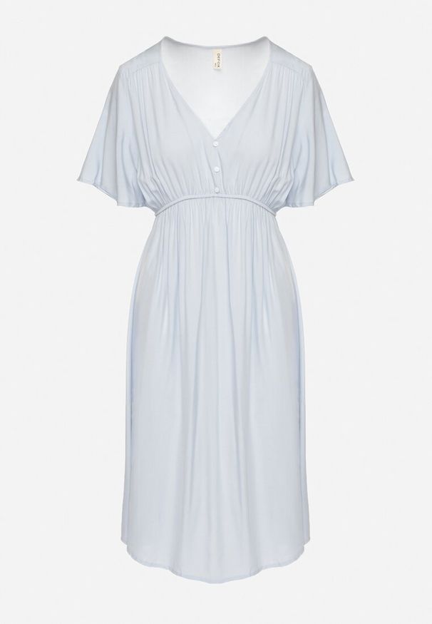 Born2be - Jasnoniebieska Bawełniana Sukienka o Rozkloszowanym Fasonie Liranelle. Okazja: na co dzień. Typ kołnierza: dekolt w kształcie V. Kolor: niebieski. Materiał: bawełna. Długość rękawa: krótki rękaw. Sezon: lato. Typ sukienki: rozkloszowane. Styl: elegancki, casual