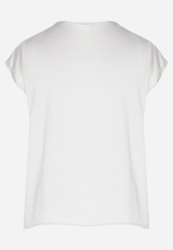 Born2be - Biała Bluzka z Krótkim Luźnym Rękawem Mepola. Okazja: na co dzień. Kolekcja: plus size. Kolor: biały. Materiał: jeans. Długość rękawa: krótki rękaw. Długość: krótkie. Styl: elegancki, casual