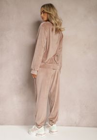 Renee - Beżowy Komplet Dresowy z Weluru Luźna Bluza z Dekoltem w V i Elastyczne Spodnie z Kieszeniami Esparkia. Kolor: beżowy. Materiał: dresówka, welur #4