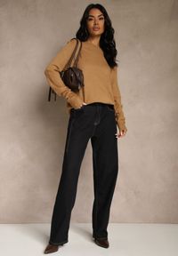 Renee - Brązowy Klasyczny Sweter z Wełną i Bawełną Bez Zdobień Neandia. Kolor: brązowy. Materiał: wełna, bawełna. Wzór: aplikacja. Styl: klasyczny #3