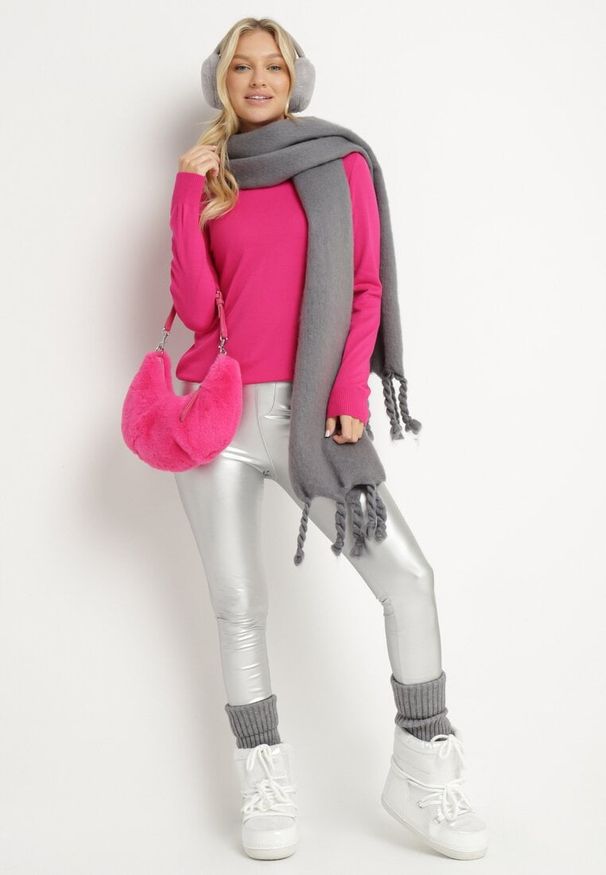 Born2be - Fuksjowy Golf w Klasycznym Stylu Tasfedi. Okazja: na spotkanie biznesowe. Typ kołnierza: golf. Kolor: różowy. Materiał: jeans. Styl: klasyczny