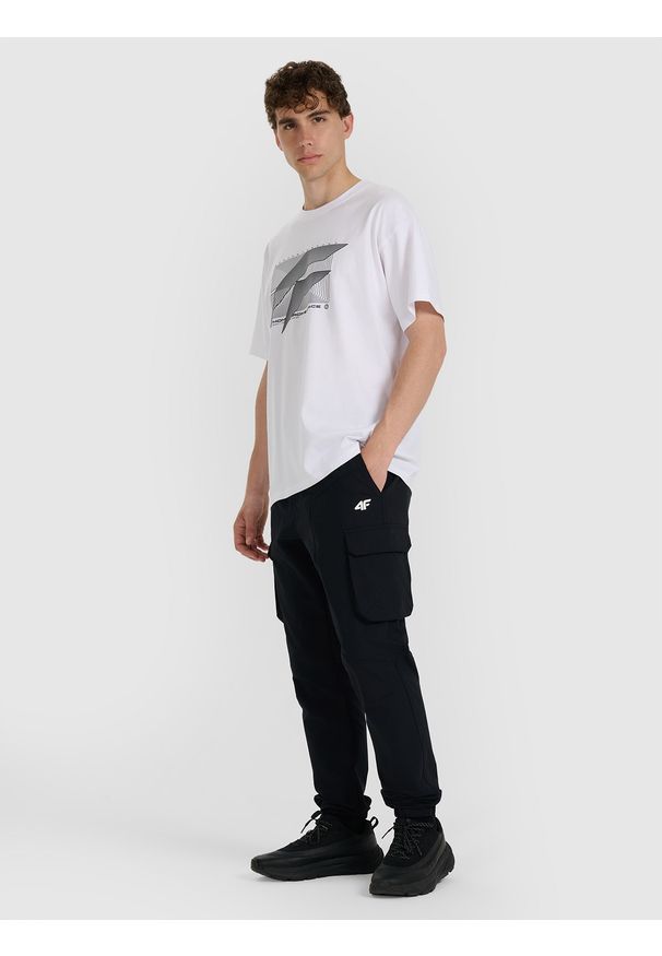 4f - 4F T-shirt regular z nadrukiem męski - biały M. Okazja: na co dzień. Kolor: biały. Materiał: materiał, bawełna. Wzór: nadruk. Styl: casual