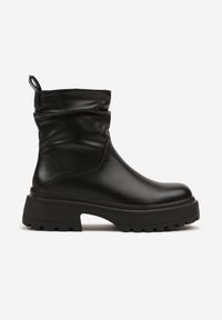 Born2be - Czarne Marszczone Botki na Grubej Podeszwie Catrie. Okazja: na spotkanie biznesowe, do pracy, na co dzień. Kolor: czarny. Materiał: jeans. Styl: klasyczny, biznesowy, casual, elegancki #4