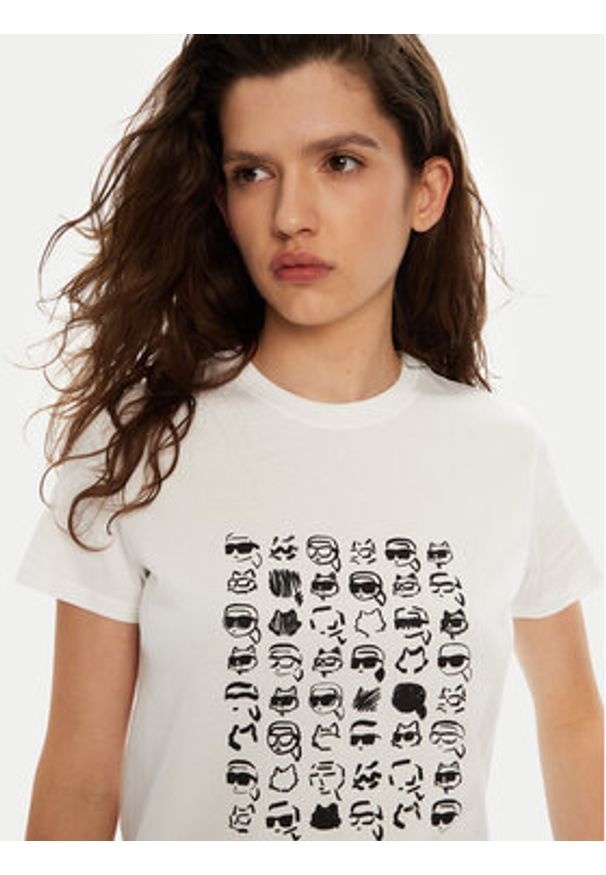 Karl Lagerfeld - KARL LAGERFELD T-Shirt A1W17124 Biały Regular Fit. Typ kołnierza: dekolt w karo. Kolor: biały. Materiał: bawełna