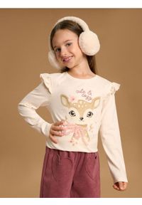 Sinsay - Bawełniana koszulka z nadrukiem - kremowy. Kolor: kremowy. Materiał: bawełna. Wzór: nadruk #1