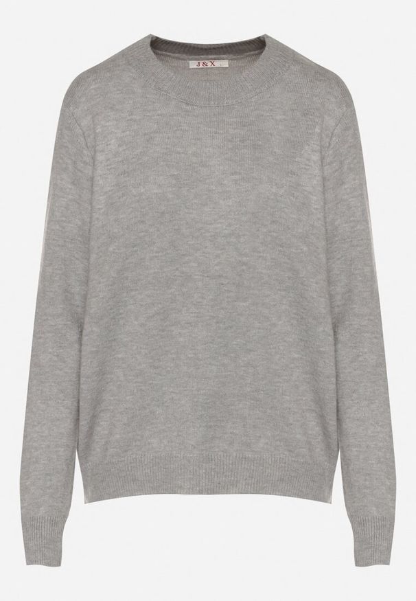 Born2be - Szary Casualowy Sweter z Wełną i Bawełną Nedalla. Okazja: na co dzień. Kolor: szary. Materiał: wełna, bawełna. Długość rękawa: długi rękaw. Długość: długie. Styl: casual