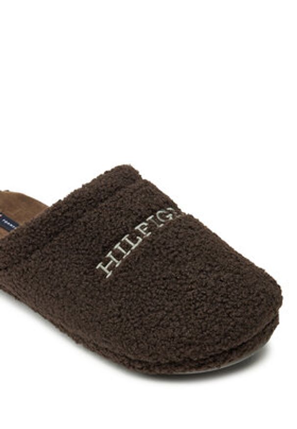 TOMMY HILFIGER - Tommy Hilfiger Kapcie Warm Curly House Shoe FM0FM05226 Brązowy. Kolor: brązowy. Materiał: materiał