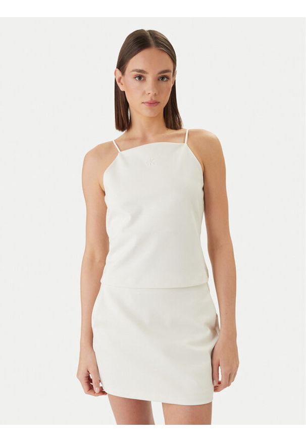Calvin Klein Jeans Top Ponte LV044F206G Beżowy Slim Fit. Kolor: beżowy. Materiał: syntetyk