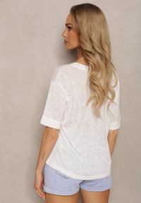 Renee - Biała Koszulka T-shirt z Brokatem przy Dekolcie Hersana. Kolor: biały. Materiał: tkanina. Sezon: lato #4