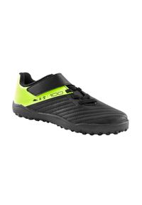 KIPSTA - Buty do piłki nożnej dla dzieci Kipsta 100 Easy Turf TF na rzepy. Zapięcie: rzepy. Kolor: czarny, zielony, wielokolorowy, żółty. Materiał: poliester. Szerokość cholewki: normalna. Sport: piłka nożna