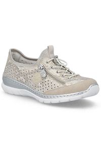 Półbuty damskie sportowe ażurowe złote Rieker L3252-92. Kolor: złoty. Materiał: tkanina. Wzór: ażurowy. Styl: sportowy #1