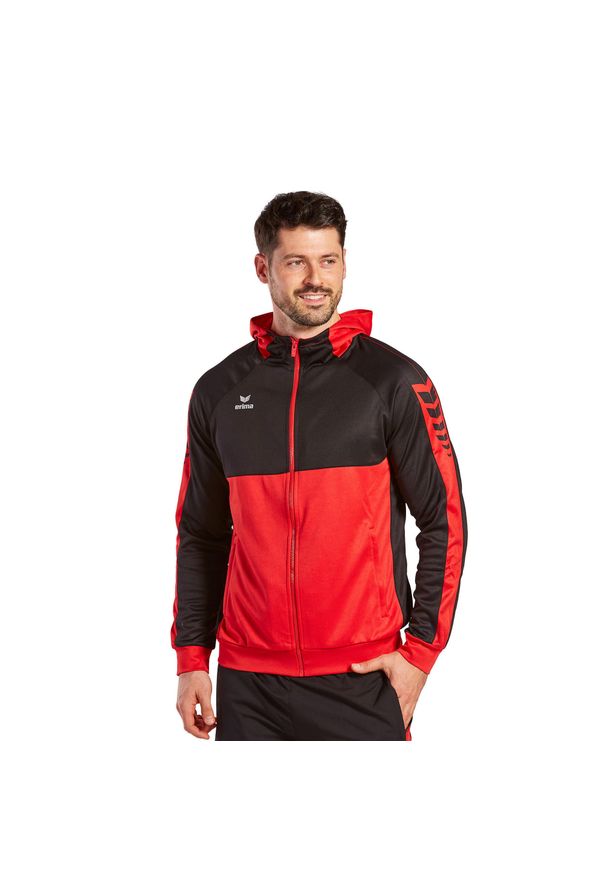ERIMA - Bluza dresowa z kapturem Erima Six Wings. Typ kołnierza: kaptur. Kolor: wielokolorowy, czarny, czerwony. Materiał: dresówka. Sport: piłka ręczna