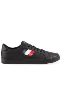 TOMMY HILFIGER - Buty Tommy Hilfiger Signature Detailing Leather Trainers FM0FM04140-BDS - czarne. Kolor: czarny. Materiał: guma, poliester, skóra, kauczuk. Szerokość cholewki: normalna #1