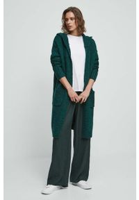 medicine - Medicine kardigan damski kolor zielony ciepły. Typ kołnierza: kaptur. Kolor: zielony. Materiał: dzianina. Długość rękawa: długi rękaw. Długość: długie. Wzór: melanż #3