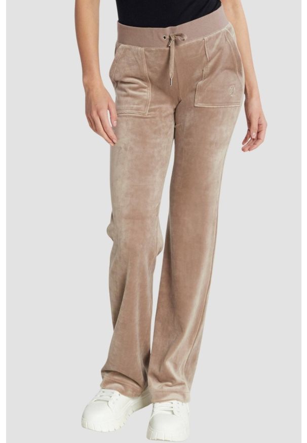 Juicy Couture - JUICY COUTURE Ciemno-beżowe damskie spodnie welurowe Del Ray Pocket Pant, Rozmiar M. Kolor: beżowy. Materiał: welur