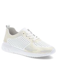 Biało-Złote Sneakersy Artiker Stylowe Obuwie Damskie. Okazja: na co dzień. Zapięcie: sznurówki. Kolor: biały. Materiał: materiał. Szerokość cholewki: normalna