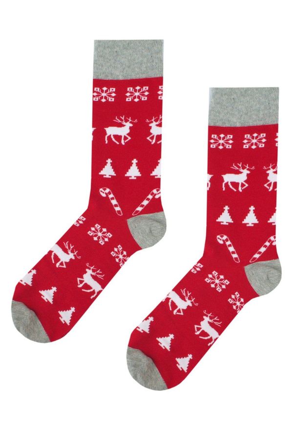His Story - Tematyczne Skarpetki Bawełniane - Choinka, Renifer, Święta. Kolor: czerwony. Materiał: poliamid, bawełna, elastan