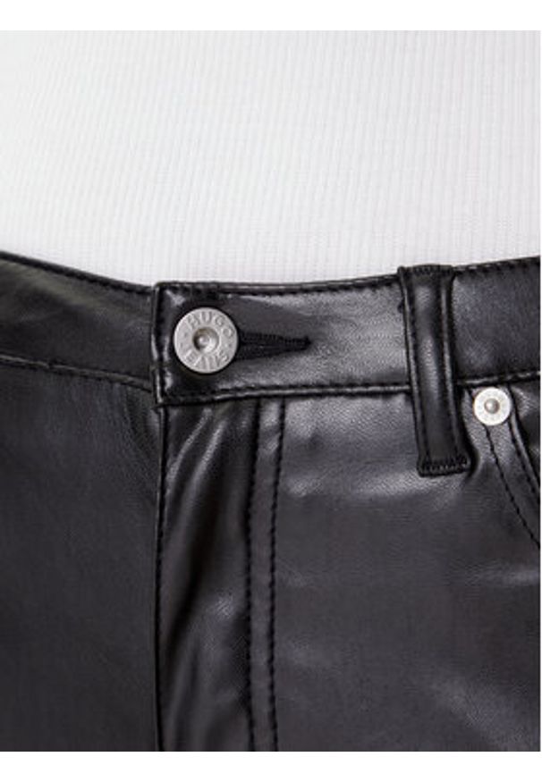 Hugo - HUGO Spodnie z imitacji skóry Hableu-1 50542417 Czarny Slim Fit. Kolor: czarny. Materiał: skóra