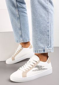 Renee - Białe Sneakersy z Brokatem i Przeszyciami Abigadia. Kolor: biały #3