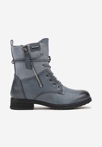 Born2be - Niebieskie Botki Workery z Łączonych Materiałów z Ozdobnym Suwakiem Debiora. Okazja: na co dzień. Zapięcie: zamek. Kolor: niebieski. Materiał: materiał. Obcas: na płaskiej podeszwie. Styl: casual, elegancki #3