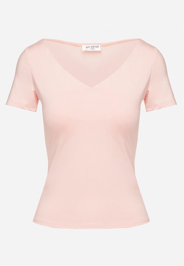 Born2be - Różowy T-shirt z Wiskozą o Dopasowanym Kroju z Dekoltem w Serek Folarisse. Typ kołnierza: dekolt w serek. Kolor: różowy. Materiał: wiskoza