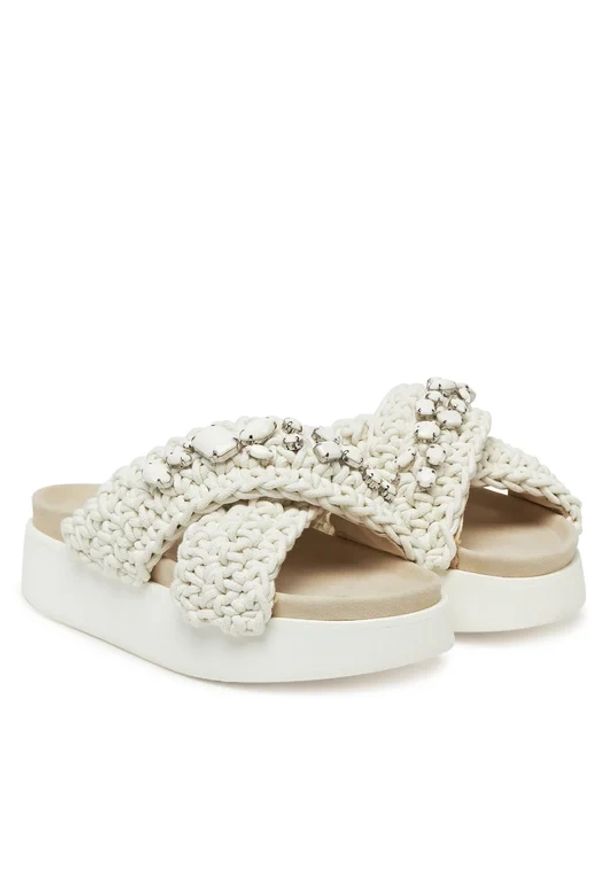 Inuikii WOVEN STONES PLATFORM Klapki damskie. Kolor: kremowy. Materiał: bawełna, skóra. Wzór: aplikacja, paski. Sezon: lato. Obcas: na platformie. Styl: wakacyjny, boho, elegancki