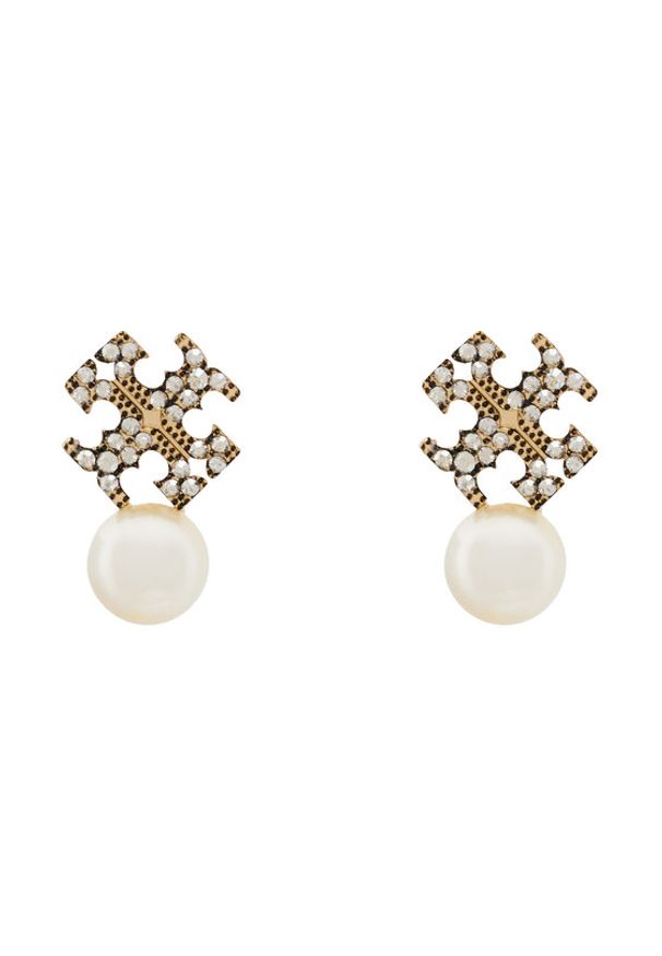 Tory Burch Kolczyki LOGO AND PEARL STUD EARRINGS 184422 Złoty. Materiał: ze stali, ze stali nierdzewnej. Kolor: złoty