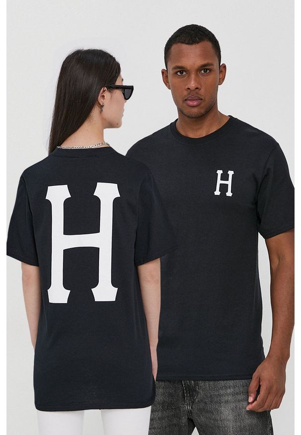 HUF - T-shirt bawełniany. Okazja: na co dzień. Kolor: czarny. Materiał: bawełna. Wzór: nadruk. Styl: casual