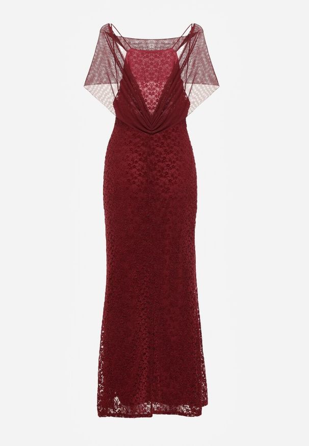 Born2be - Bordowa Asymetryczna Sukienka z Falbaną Nawedina. Kolor: czerwony. Materiał: poliester. Typ sukienki: asymetryczne