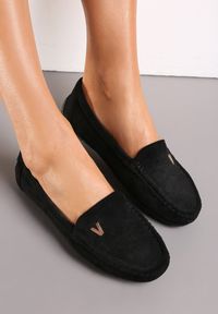 Renee - Czarne Mokasyny z Imitacji Zamszu ze Skórzaną Wkładką Titanora. Kolor: czarny. Materiał: skóra, zamsz. Sezon: lato #1